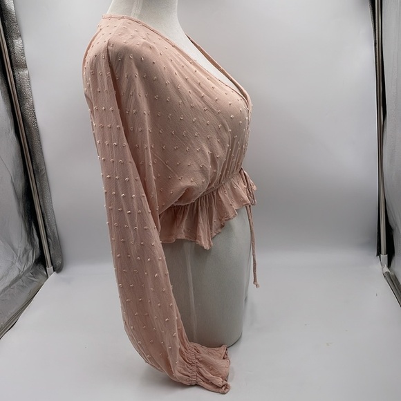 Audrey 3 + 1 Cropped Blouse Small Light Peach Long Sleeve Festival V Neck - Picture 3 of 7